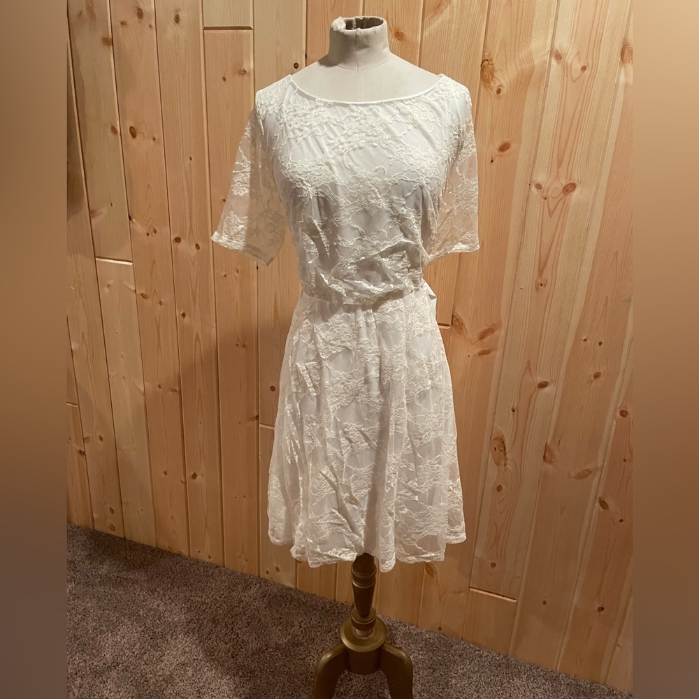 Ivory Full Floral Lace Short Dress 1x Love Squared NWT